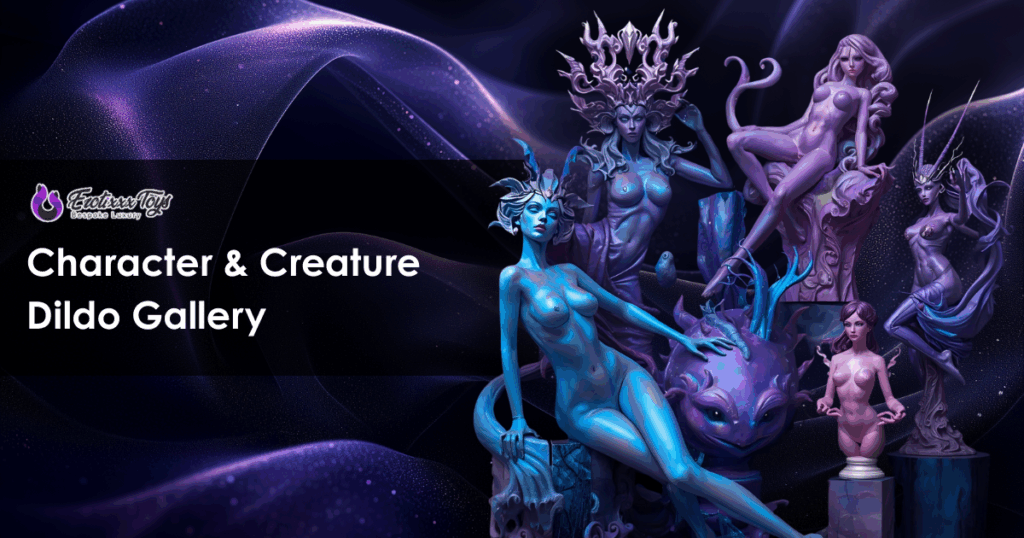 Creature dildos collection featuring fantasy designs in platinum silicone by Erotixxx Toys handcrafted in USA