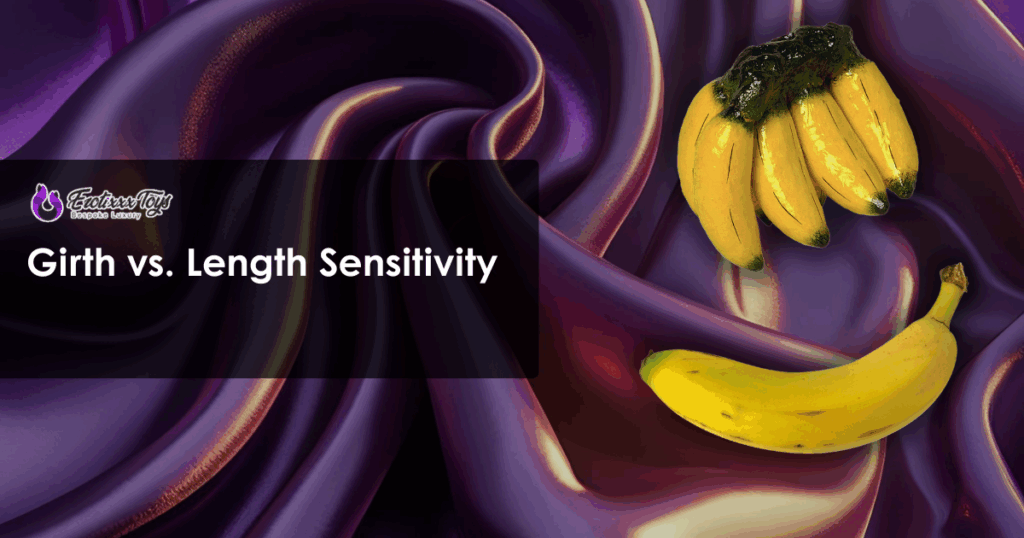 Banana cluster vs single banana on silk background representing dildo girth vs. length sensitivity — Erotixxx Toys visual guide