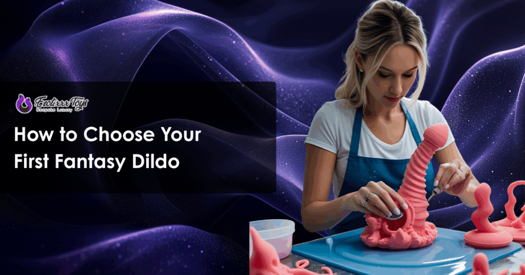 Fantasy dildo size guide for beginners showing small to large options platinum silicone by Erotixxx Toys.