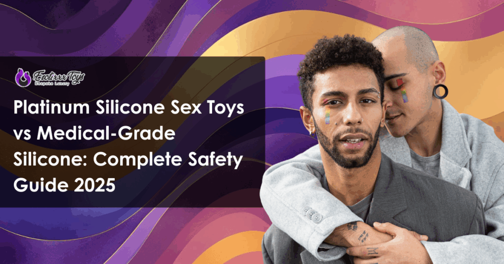 Inclusive couple with platinum silicone sex toys guide branding, Erotixxx Toys safety, Made in USA