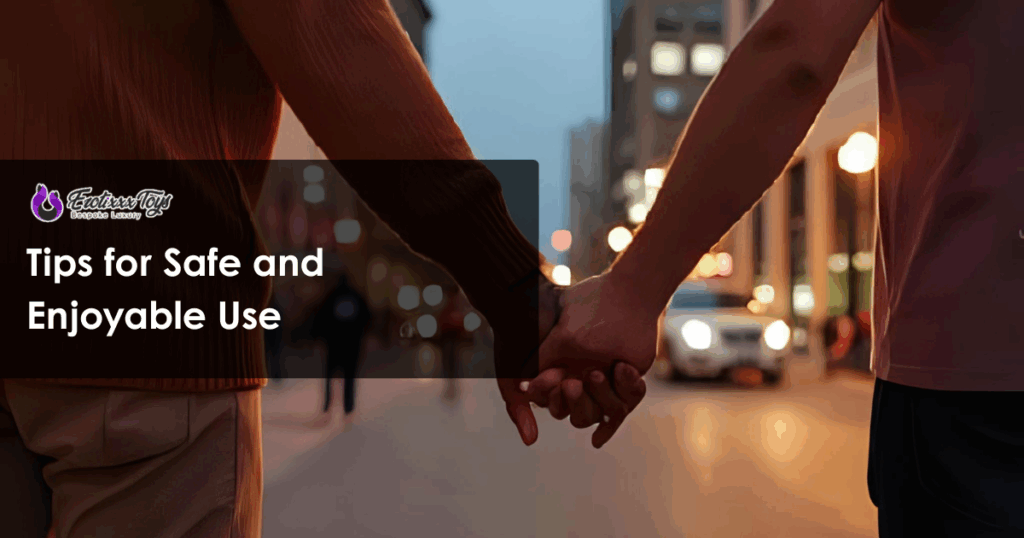 Couple holding hands on a city street at dusk, Erotixxx Toys safety and enjoyment tips for adult toys for couples