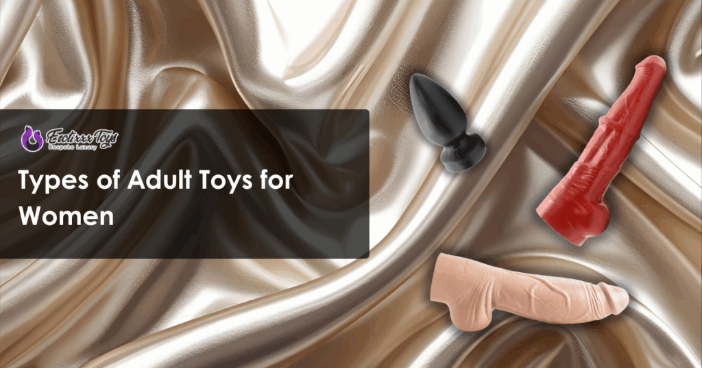 Selection of adult toys for woman displayed on a luxurious silk background, Erotixxx Toys