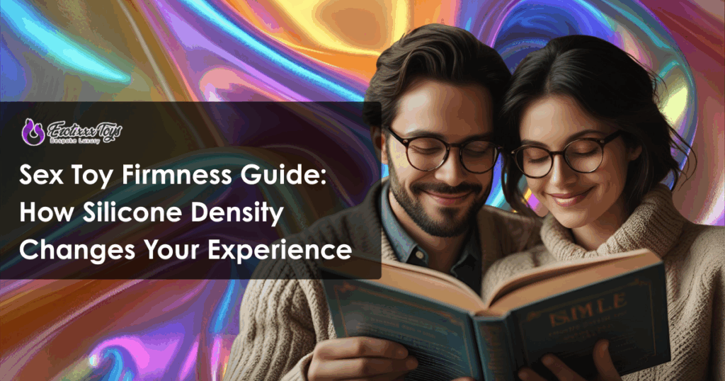 Couple learning about silicone sex toy firmness guide - Erotixxx Toys educational resource