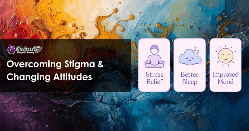 Sexual wellness self-care benefits infographic by Erotixxx Toys showing stress relief and mood improvement