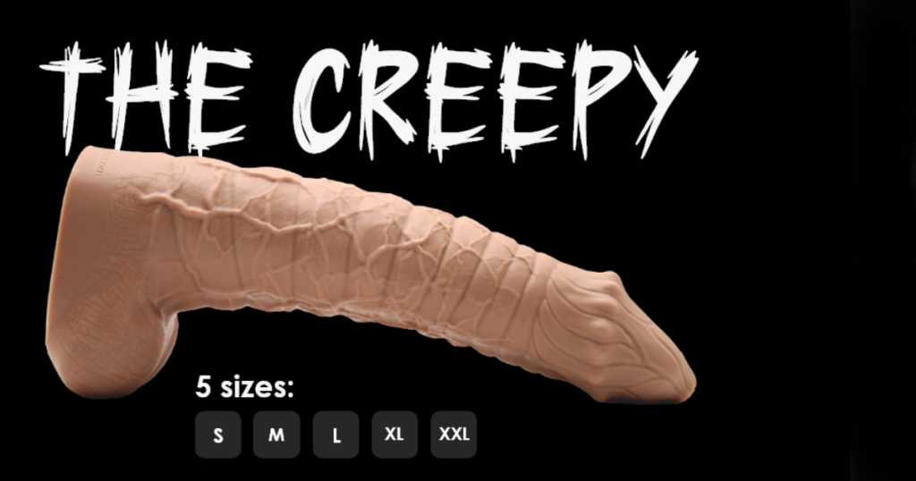 The Creepy monster dildo available in 5 sizes from small to XXL platinum silicone by Erotixxx Toys